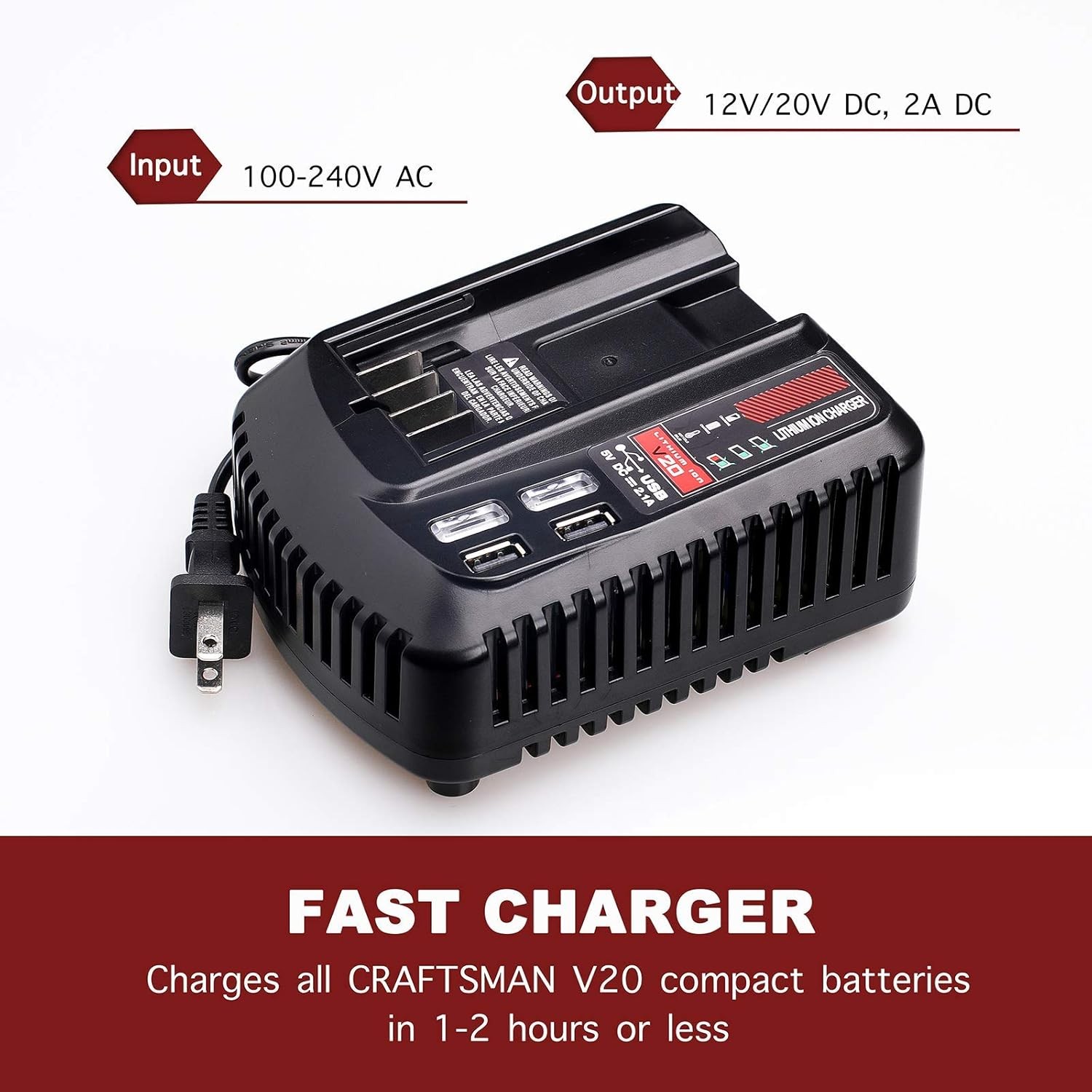 Fast Rapid Charger for Craftsman 20V V20 Battery CMCB202 CMCB204 CMCB209 CMCB104