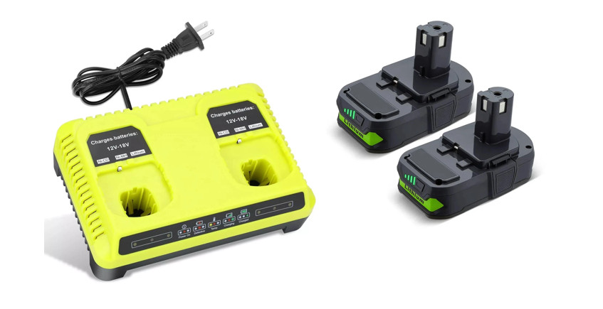 zipmow ryobi P117 compatible dual port charger and two 3ah battery kit