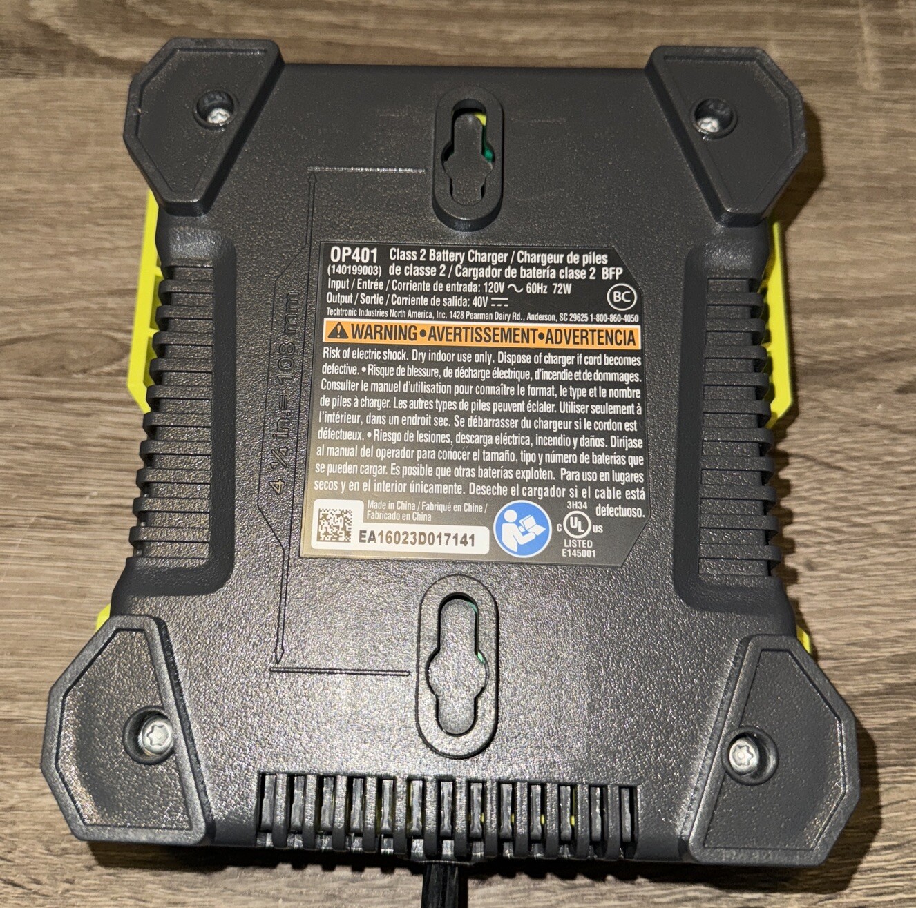 OEM Genuine Ryobi 40V Lithium Ion Class 2 Battery Charger OP401