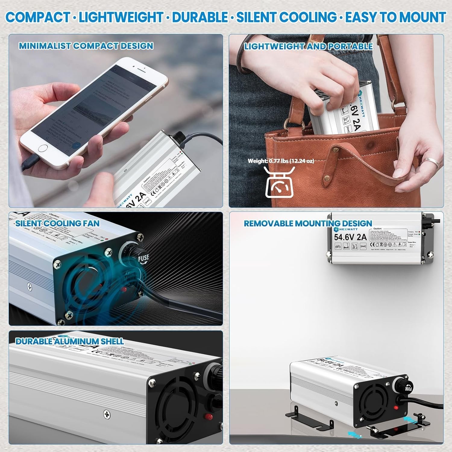 54.6V 2A Charger for 48V Lithium-ion Battery -]
