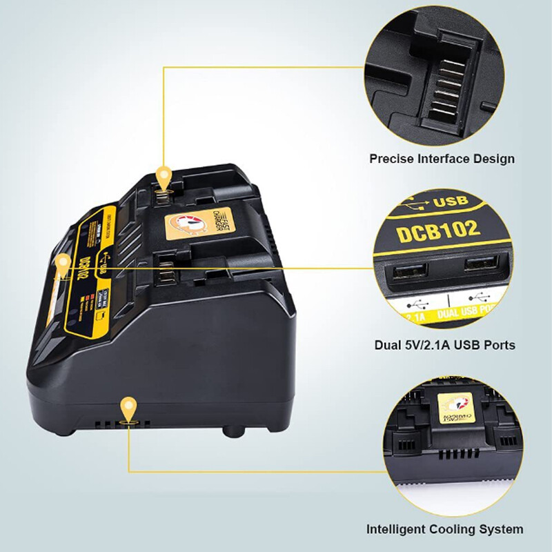 DCB102 Li-ion Battery Charger Fast Charger For Dewalt 14.4V 18V Dual USB Port