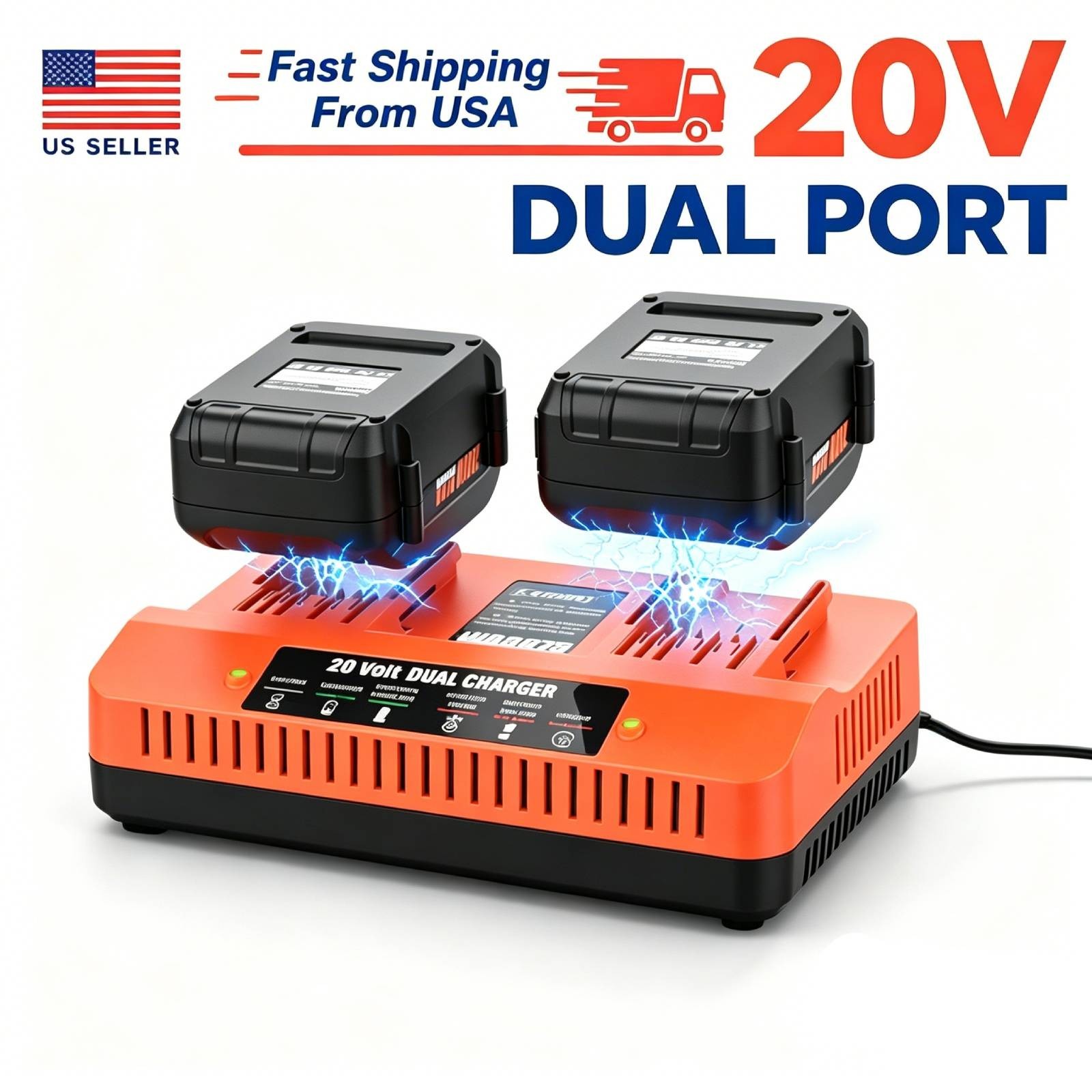 20V Dual Port WA3875 Charger for Worx WA3770 Battery WA3525 WA3575 WA357
