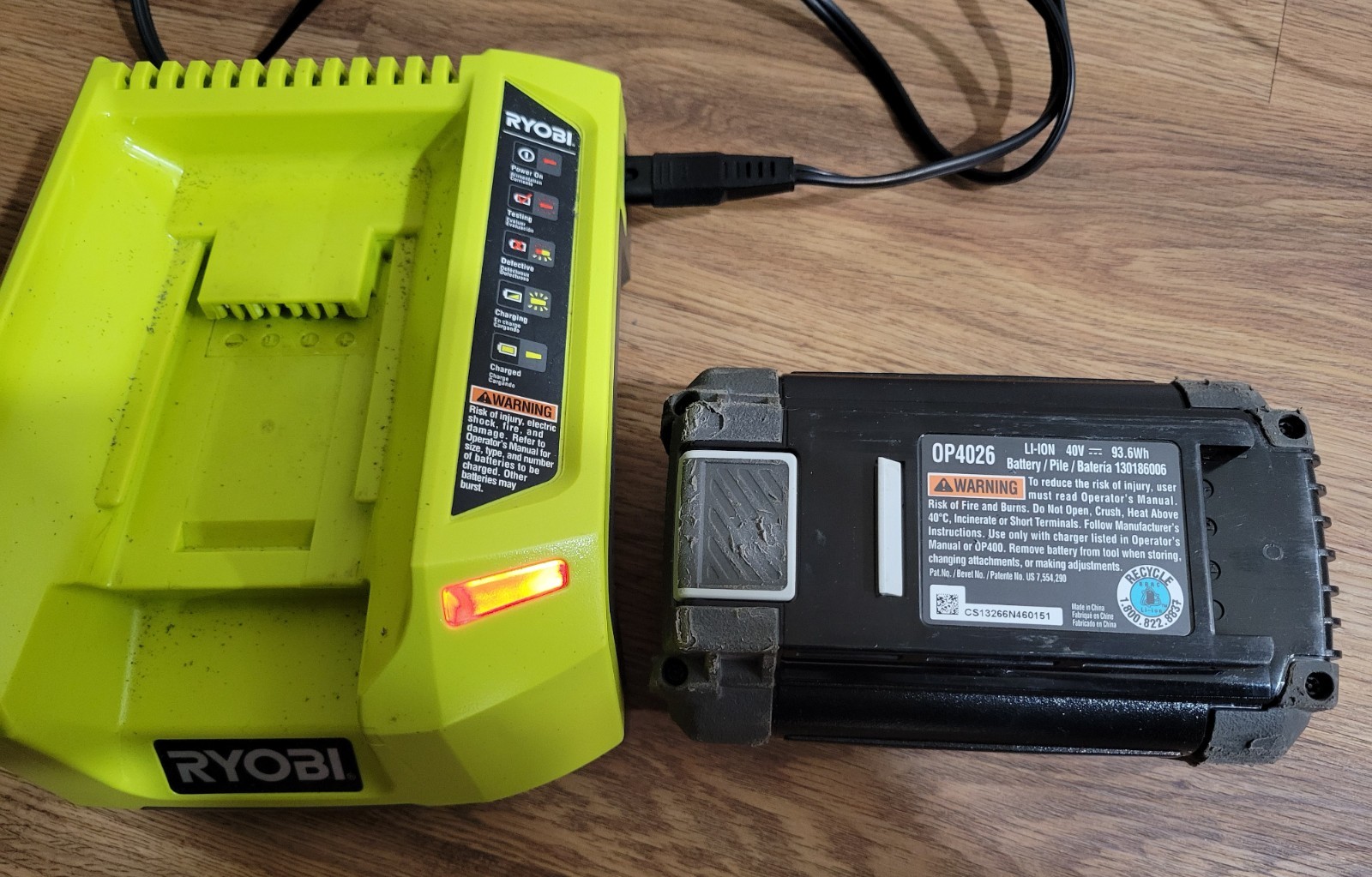 original OEM Ryobi OP400 40V Battery Charger with one OEM OP4026 Battery tested