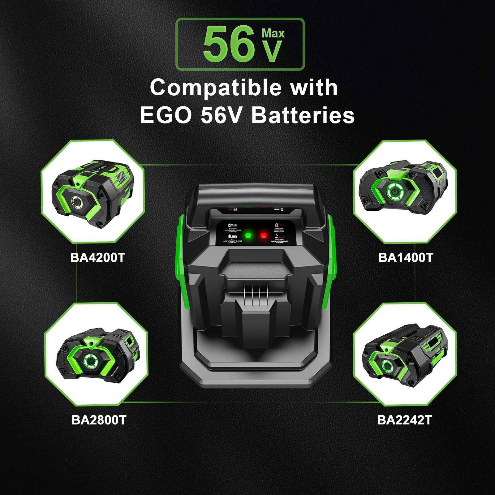 For EGO Power+ 56V Lithium Battery BA2800T BA4200 Fast Dual Port Charger CH2800D