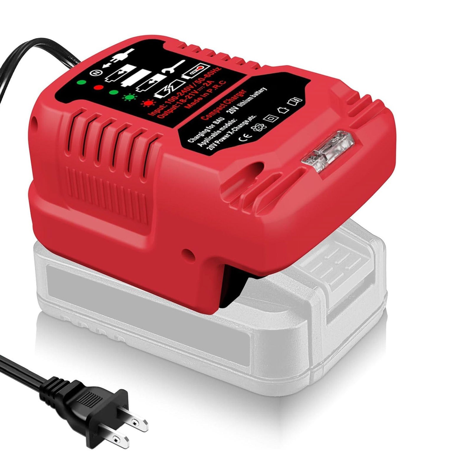 Compact Bauer 20V 2A Battery Charger Replacement with Bright LED Indicator