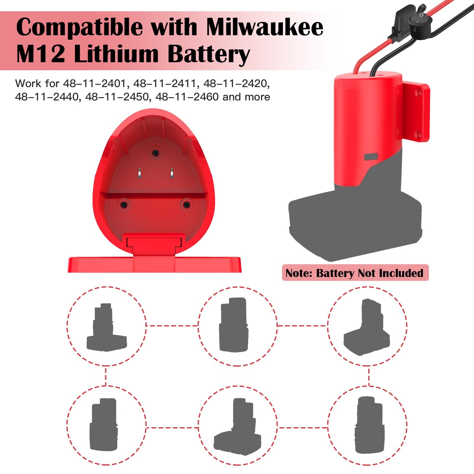 Tanheyin 12V Adapter For Power Wheel Adapter Compatible Milwaukee M12 Battery