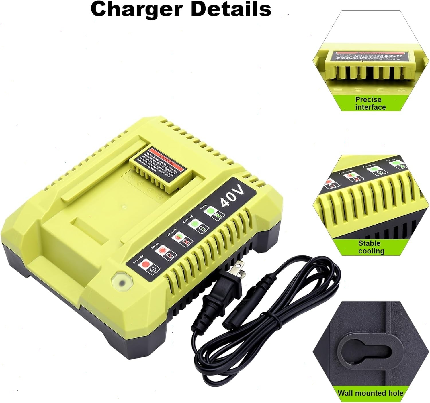 Rapid Charger For Ryobi 40V OP408VNM Lithium Battery OP406VNM OP40602 OP401 LED