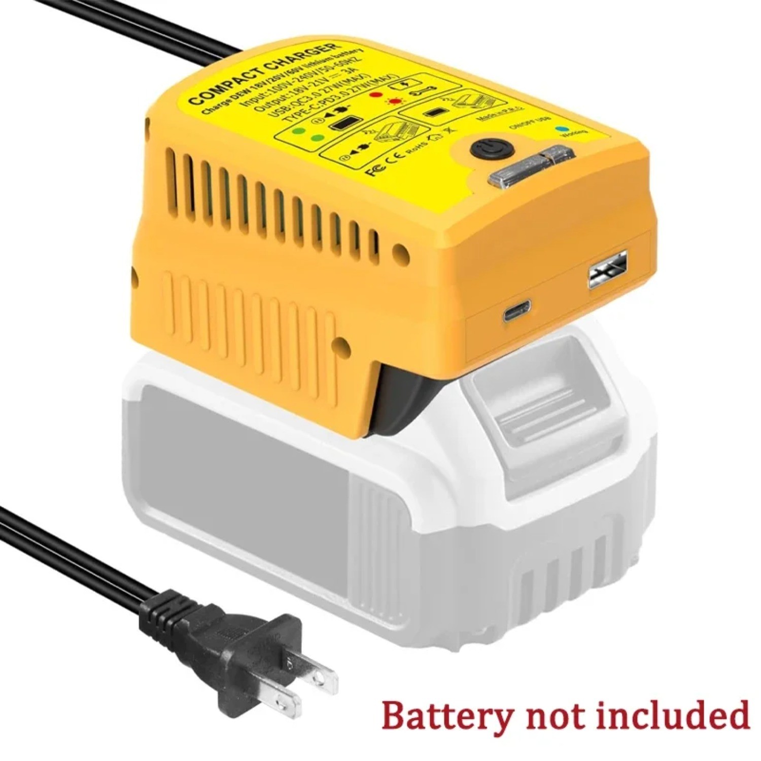 Portable Fast Charger for Dewalt 20V with USB Type -C Output 110V 3A Travel