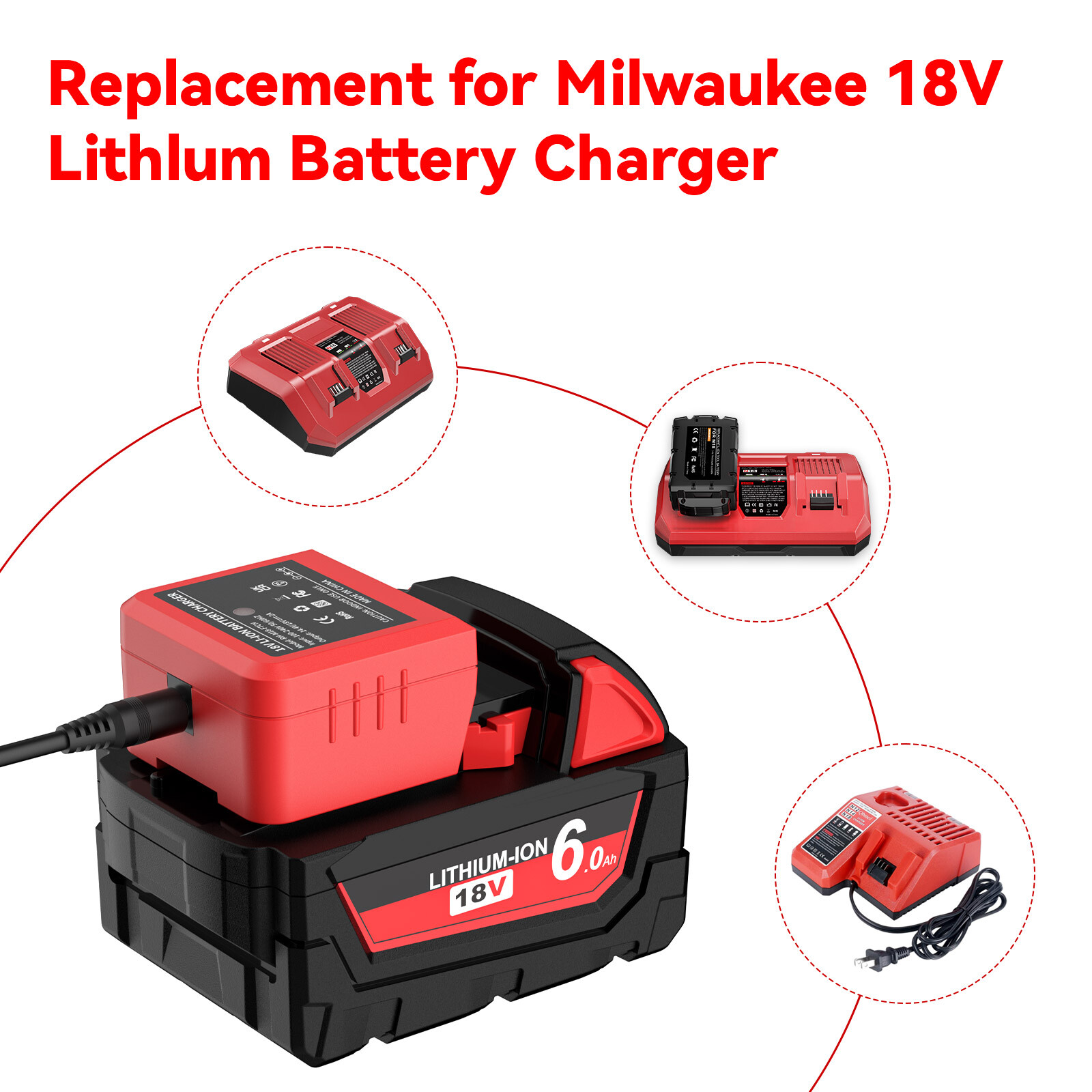 For Milwaukee 18V Lithium-ion Battery Charger For M18 48-11-1860 48-11-1850