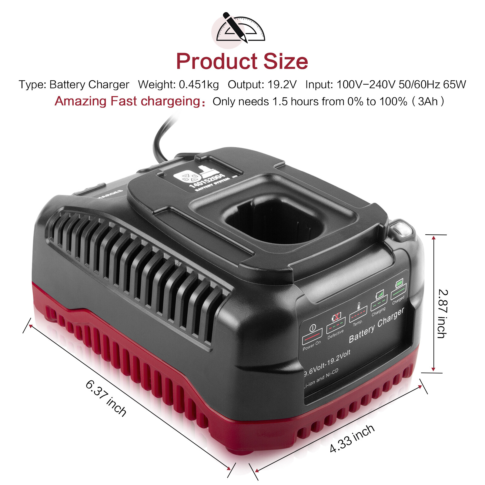 9.6-19.2Volt C3 Battery Charger for Craftsman Lithium NiCD NiMH DieHard 13239003