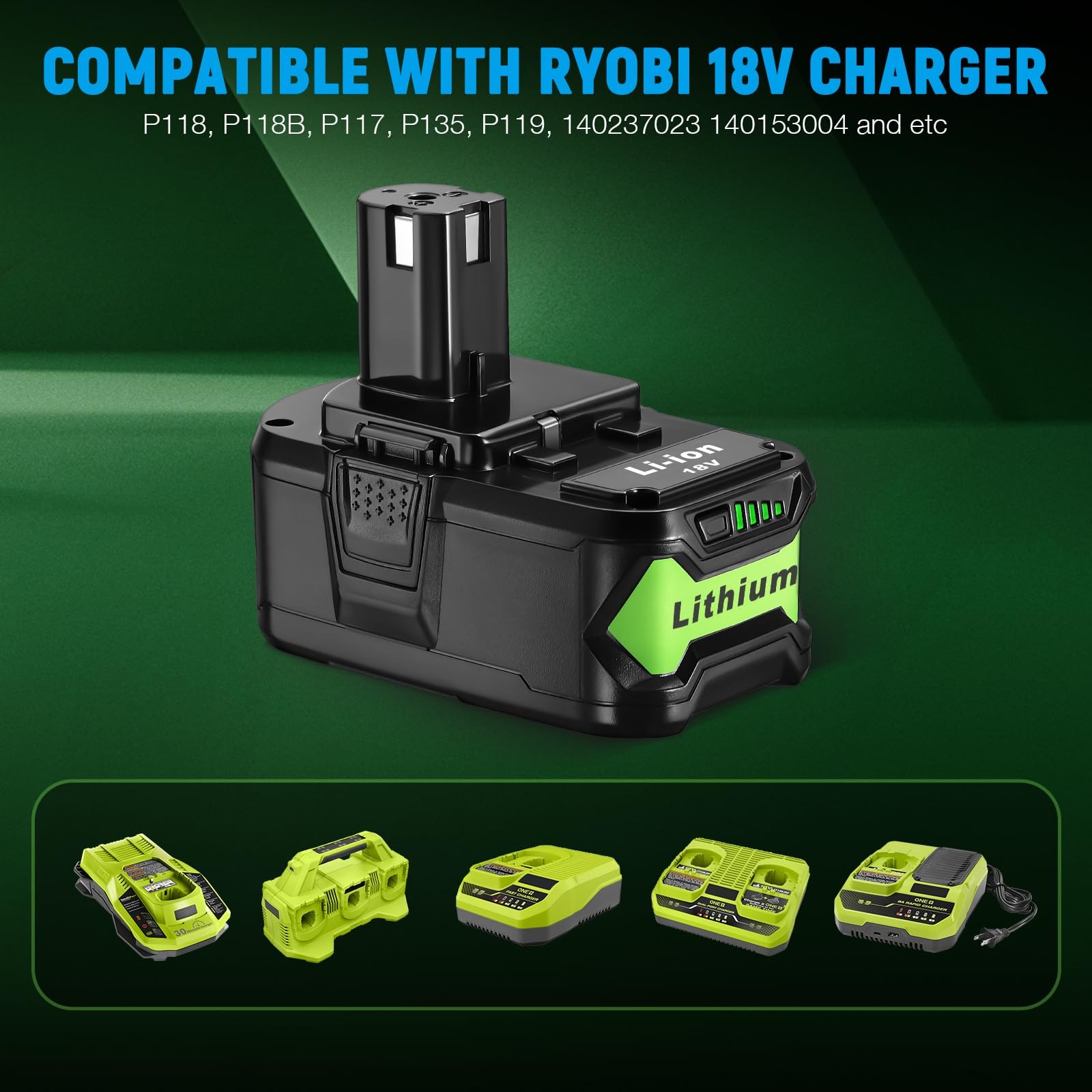 UTRBATT 2Pack 6.5Ah 18V Battery with Charger Replacement for Ryobi Green