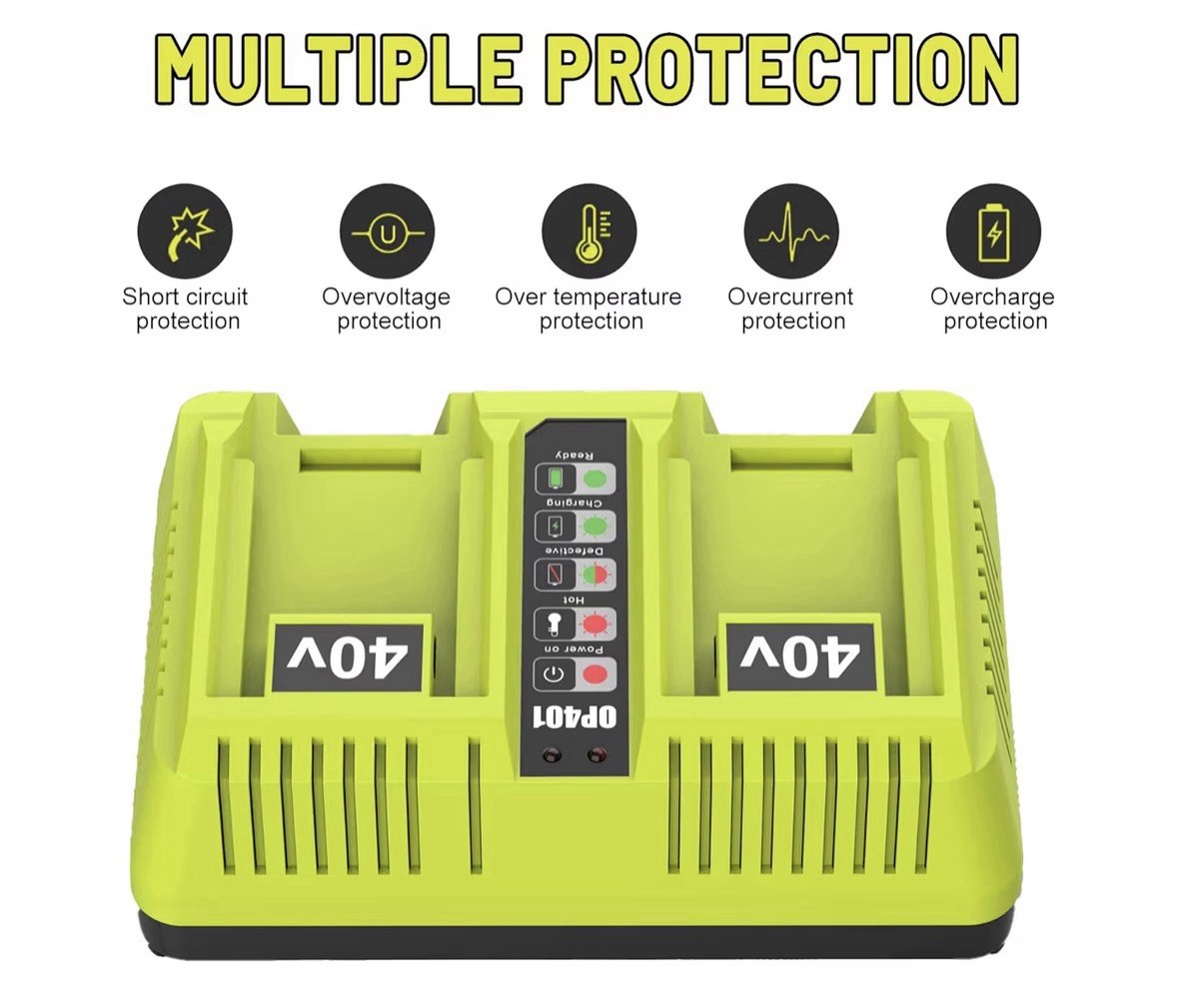 40V Dual Port OP401 Charger for Ryobi OP4040 OP4026 OP40601 Rapid Charger