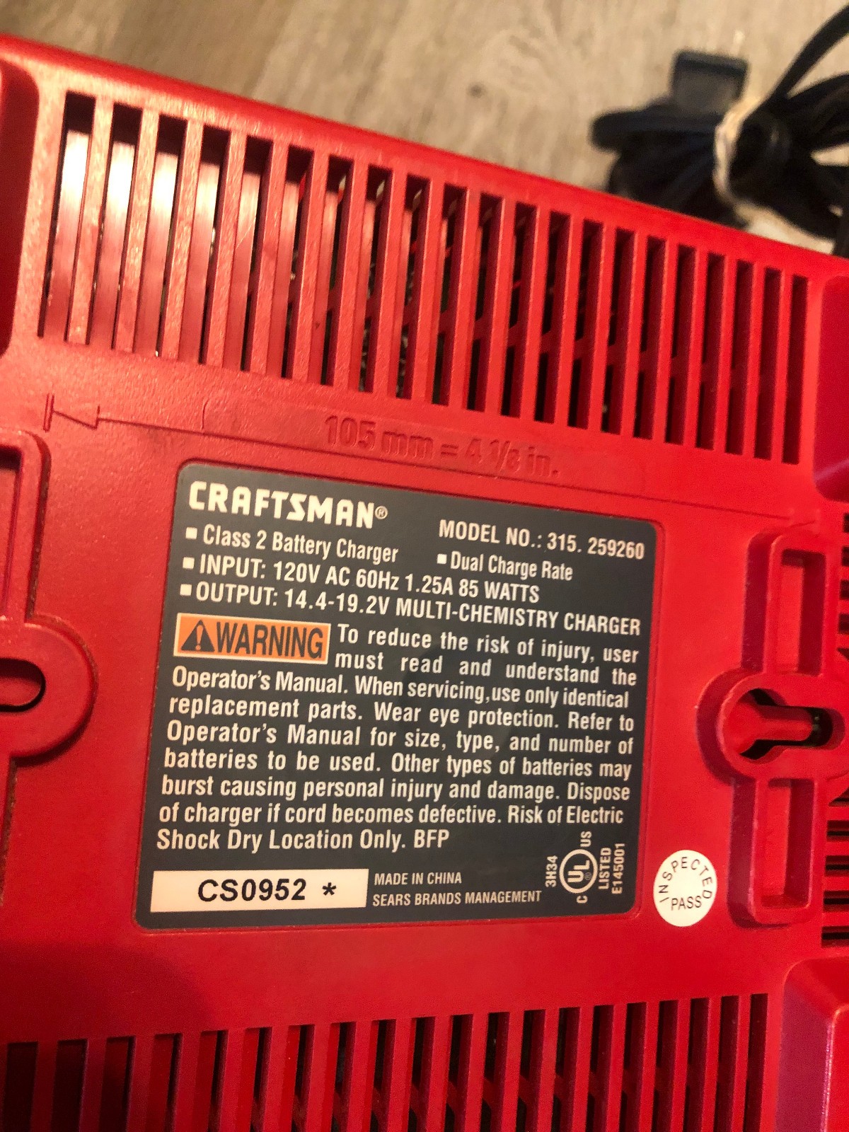 Craftsman DieHard 14.4-19.2V Li-Ion and Ni-Cd Battery Charger 315.259260