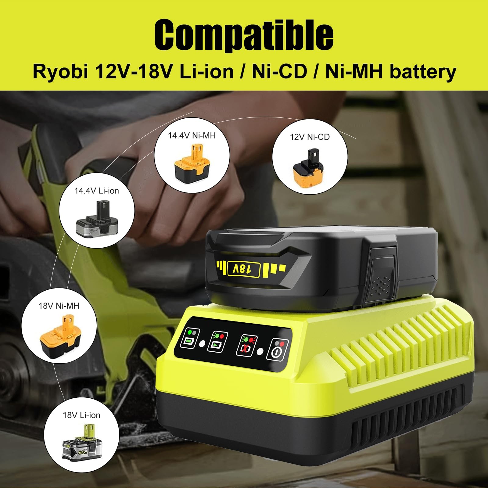 2Pack Replacement for Ryobi 18V Battery P108 P104 P105 P102 P103 P122 yellow