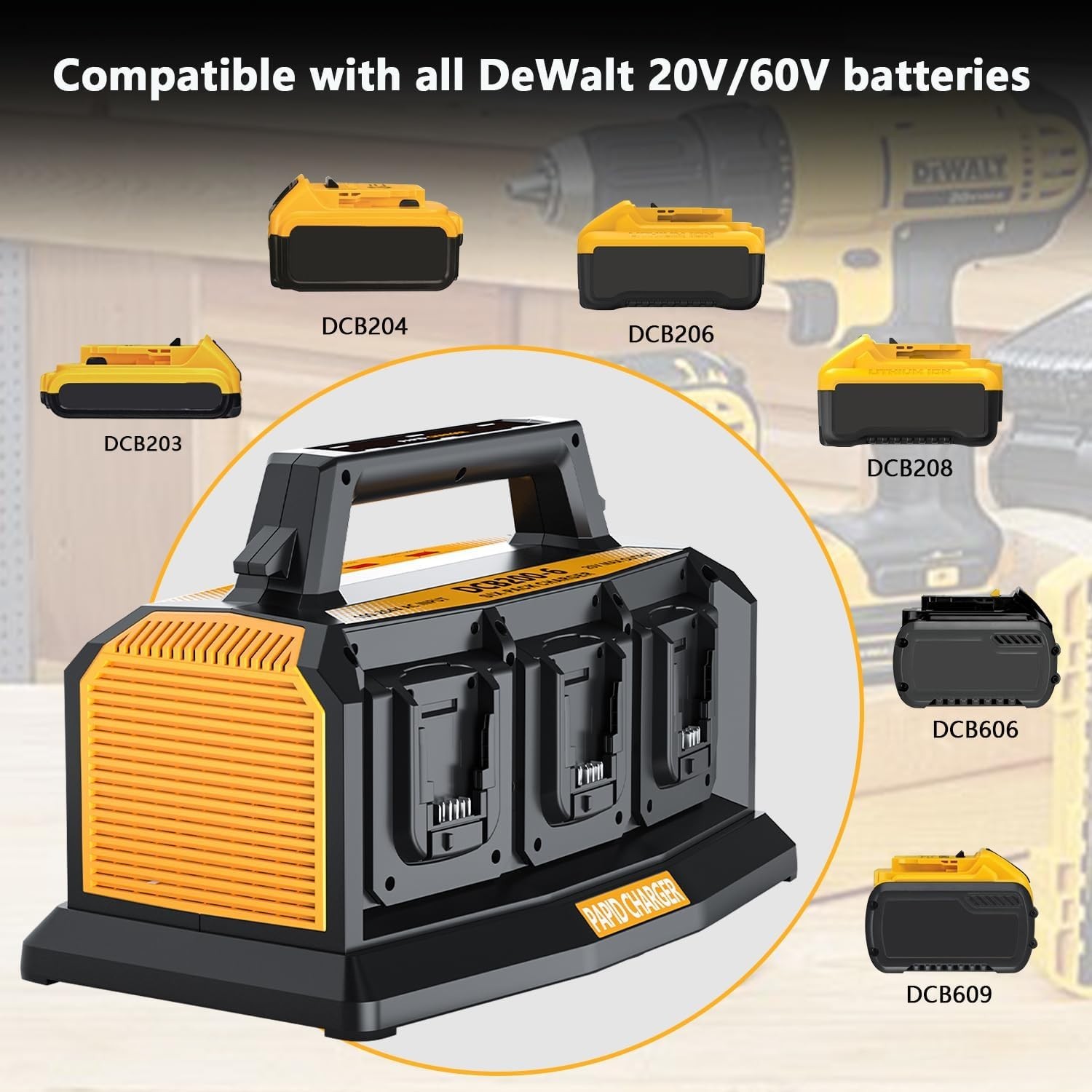 Fast Charger for Dewalt 20V Battery 6-Port Multi Simultaneous Rapid Charger