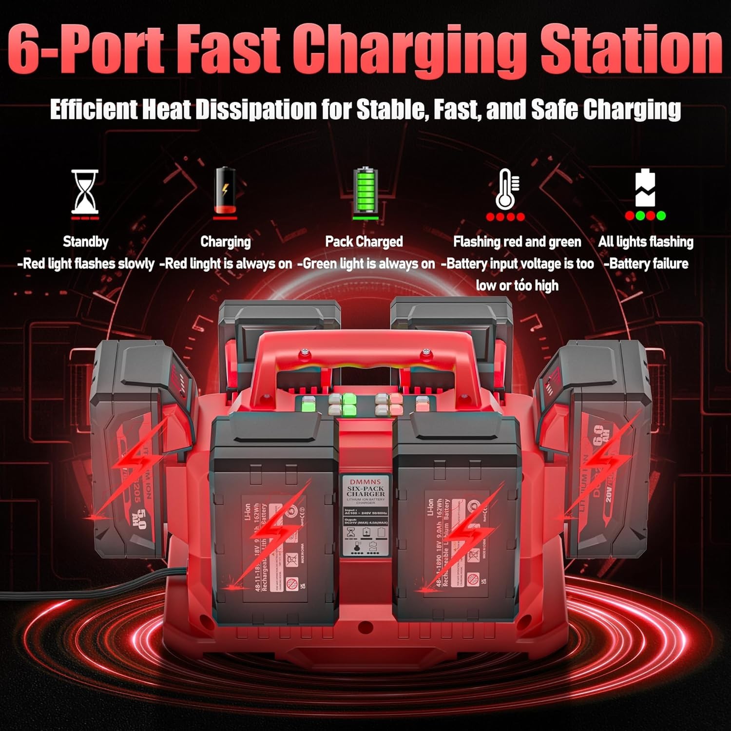 NEW! 6 Port Simultaneous Rapid Charger Replacement for Milwaukee 18V Batteries