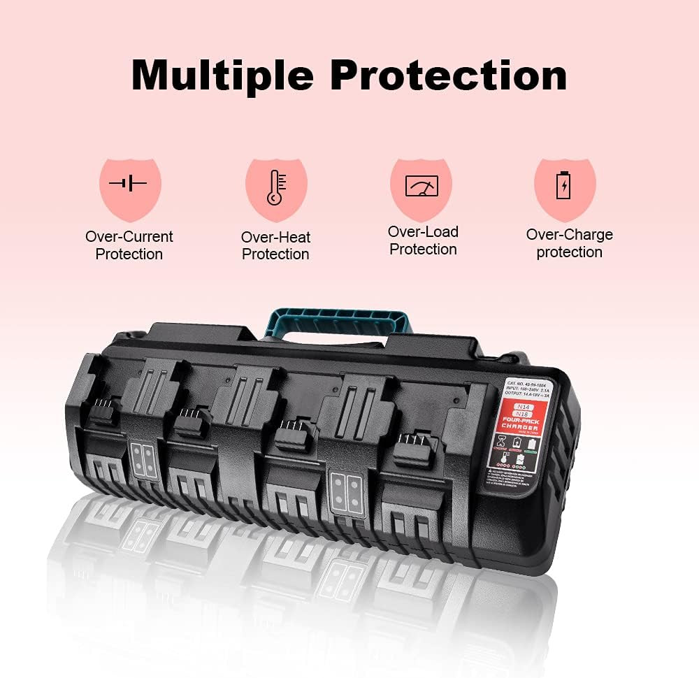 N18 Battery Charger, 4-Ports Simultaneous Rapid Charger for Milwaukee M18 18V Li