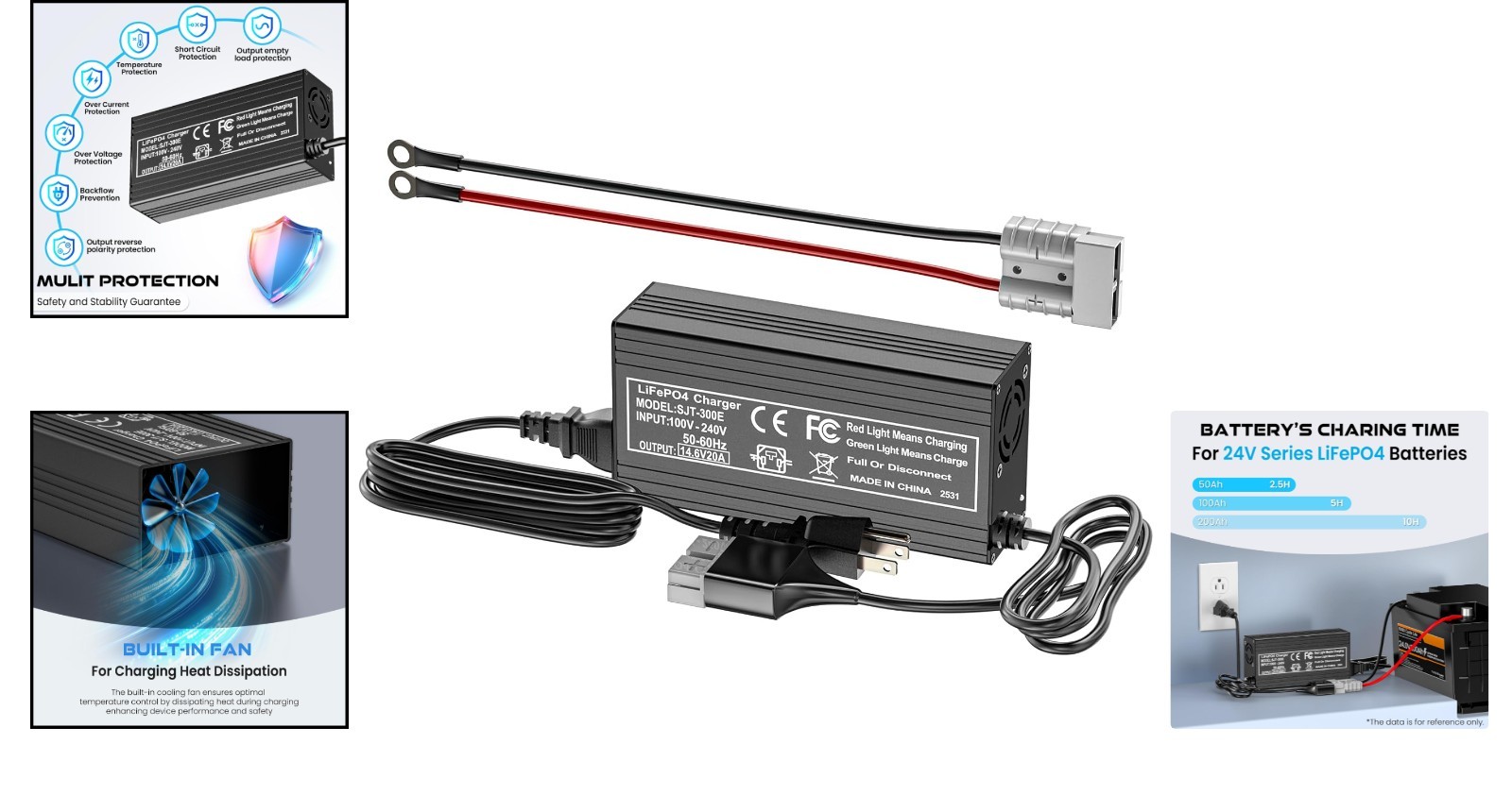 Automatic 14.6V LiFePO4 Battery Charger – Quick Connection for RV/Boat