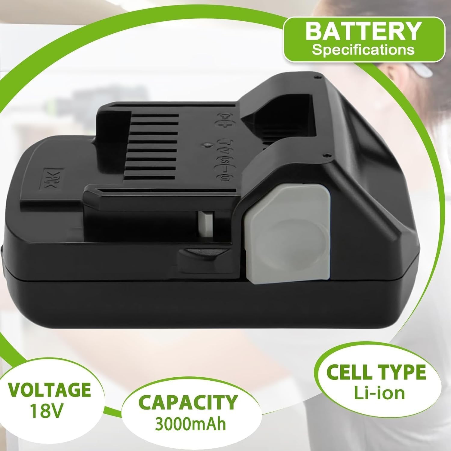 3.0Ah Replacement Battery & Charger Set for Hitachi 18V Tools, Fast Charging