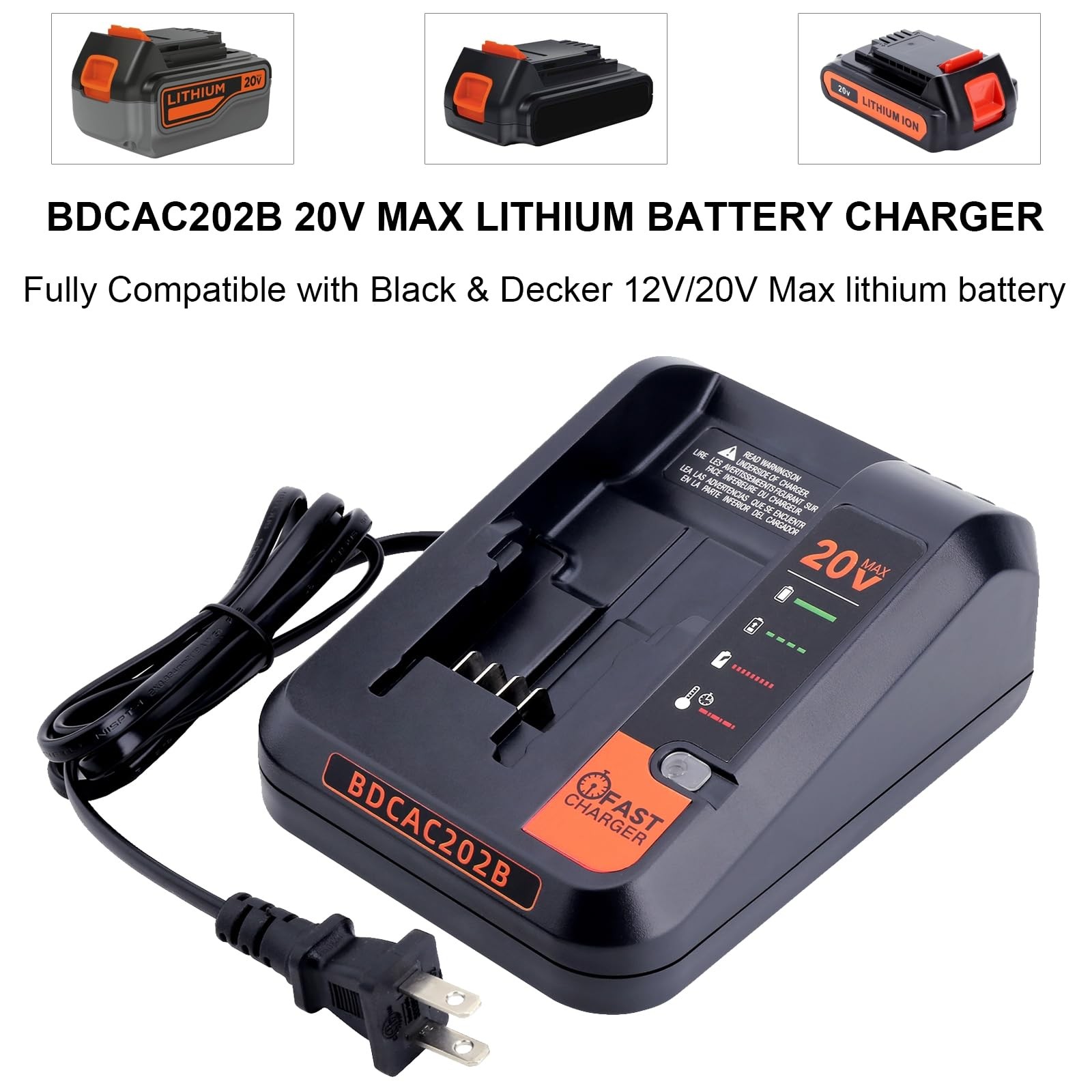 20V Fast Charger Compatible with Black and Decker 12V Max Lithium black