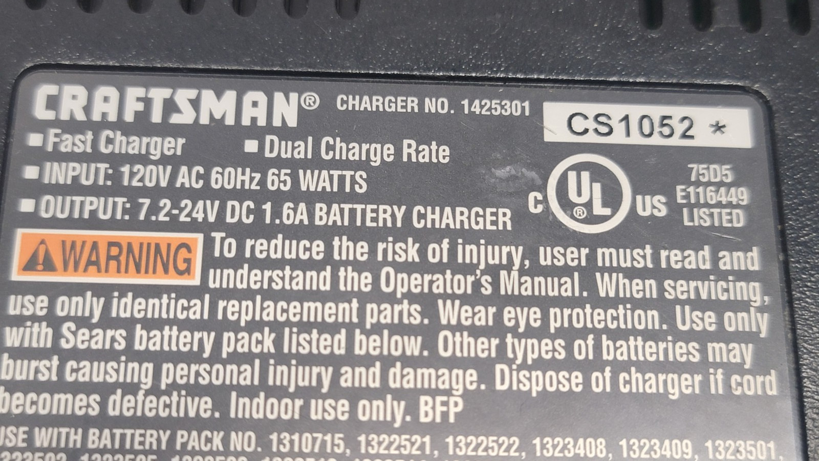 Craftsman 1425301 Battery Fast 1 Hour NiCd Chargers – two (2) 7.2 – 24V