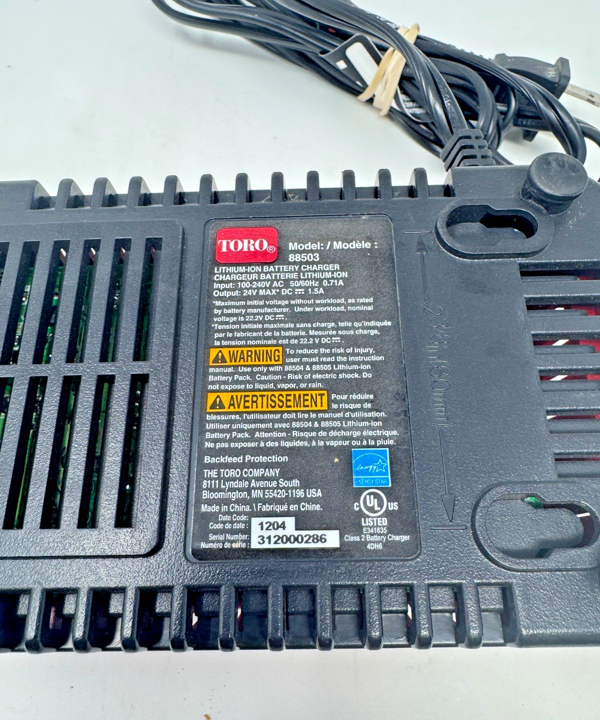 Genuine Toro 24V MAX Li-ion Battery Charger 88503 for Battery Model 88504 88505