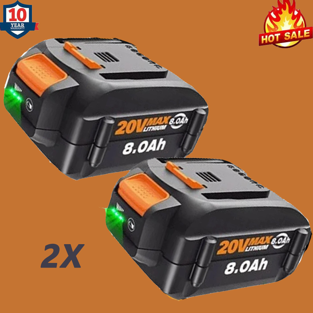 2PACK 8.0Ah For WORX 20V MAX Extend Lithium-Ion Battery WA3525 WA3575 WA3520 4AH