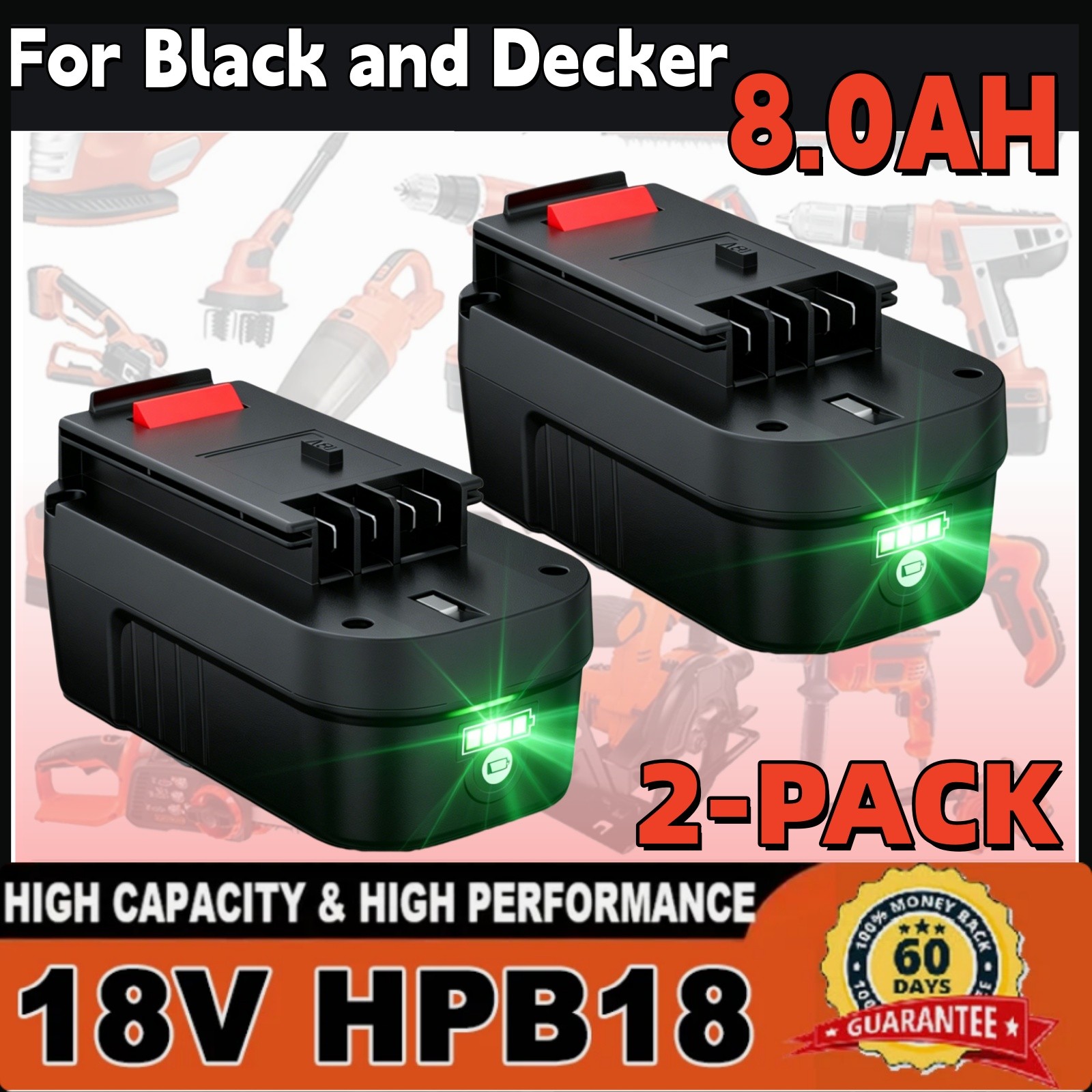 2Pack 18V for Black and Decker HPB18 18 Volt 8.0Ah Battery HPB18-OPE 244760-00