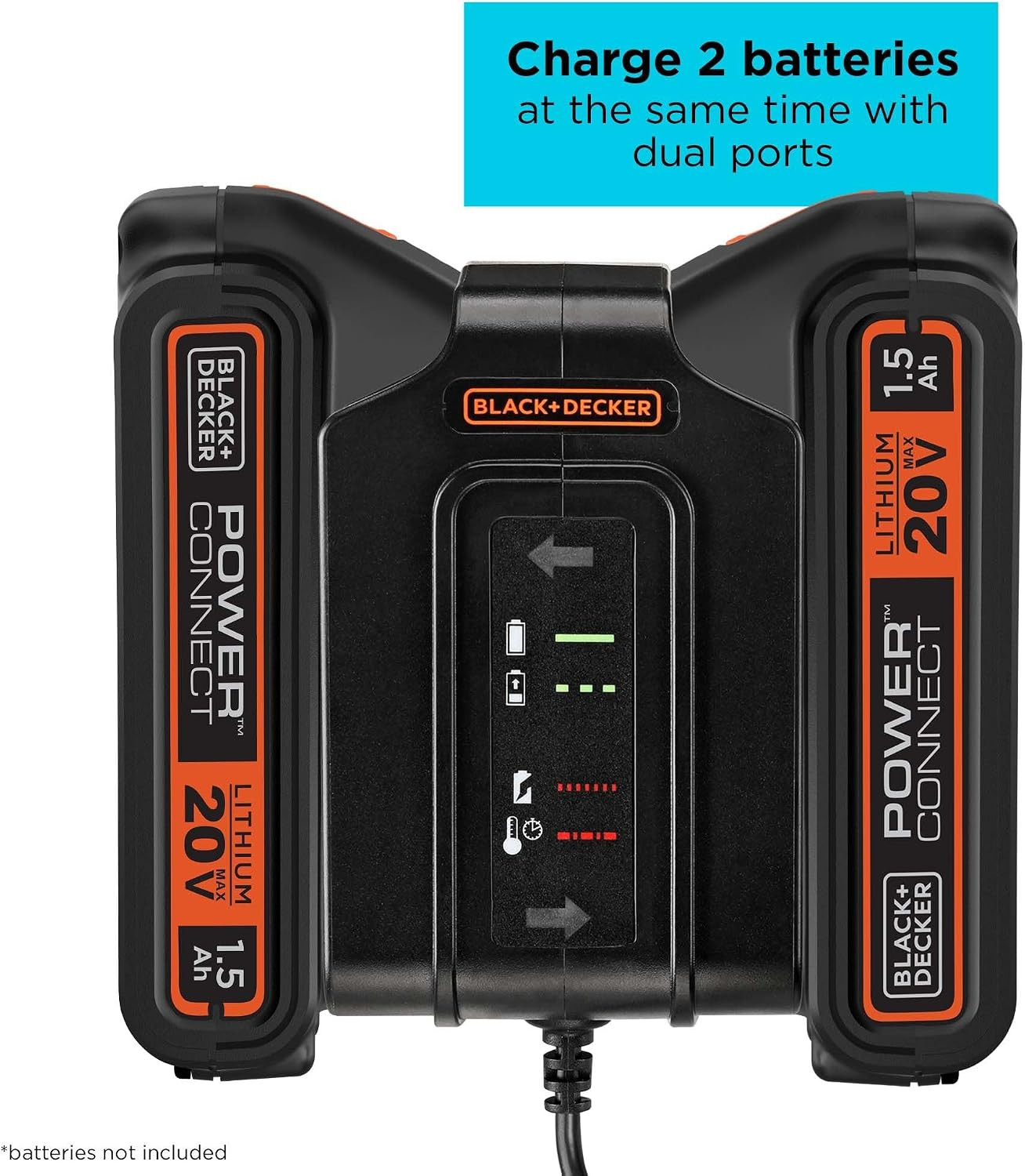 BLACK+DECKER 20V Dual Battery Charger with LED Indicators – Fast Charging