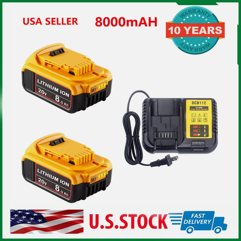 8.0 Ah for Dewalt 20V Lithium-Ion Batterry DCB200-2 DCB201 DCB203 DCB204