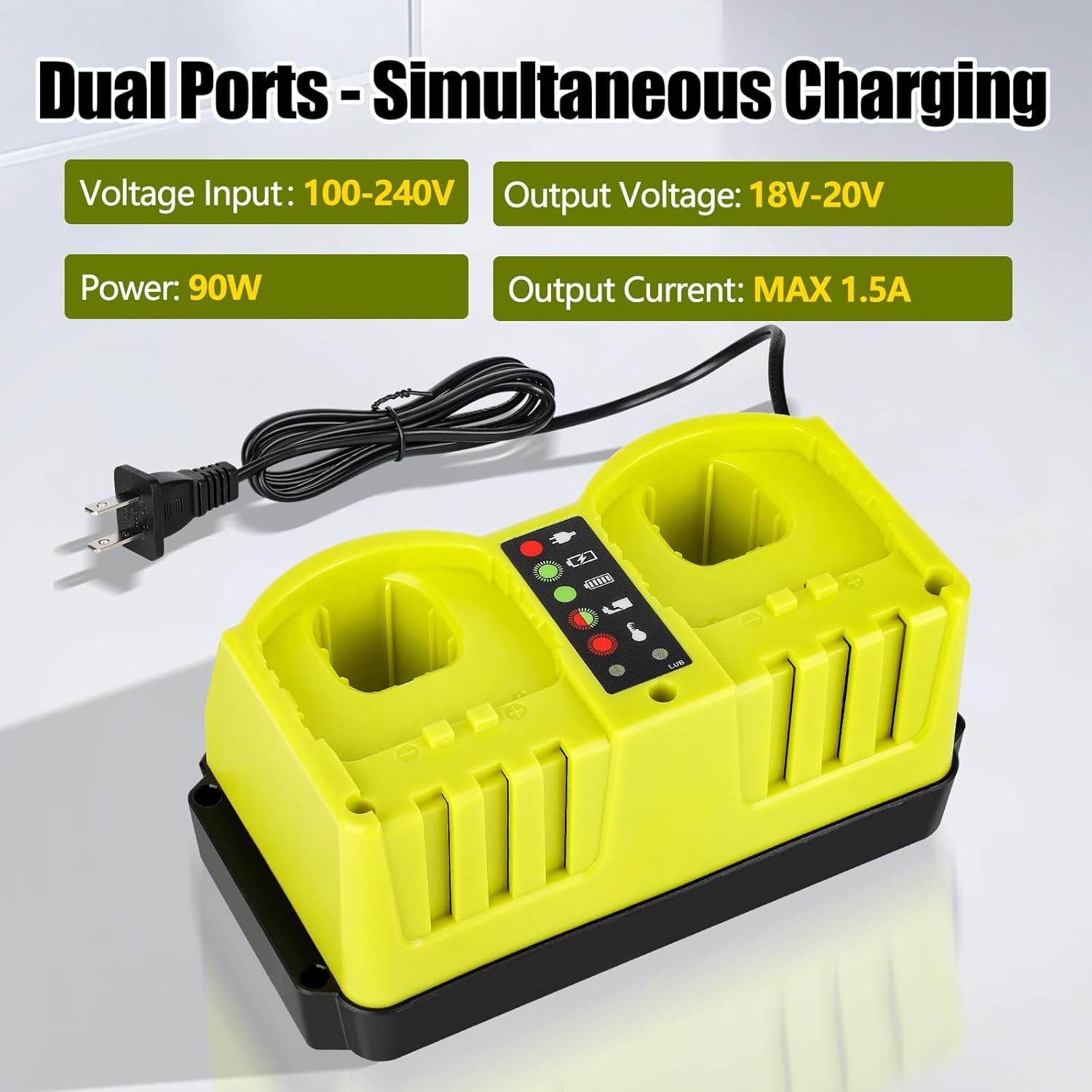 Rapid Charger Station 2 Ports for Ryobi 18v Battery Fast Charger for Emergencies