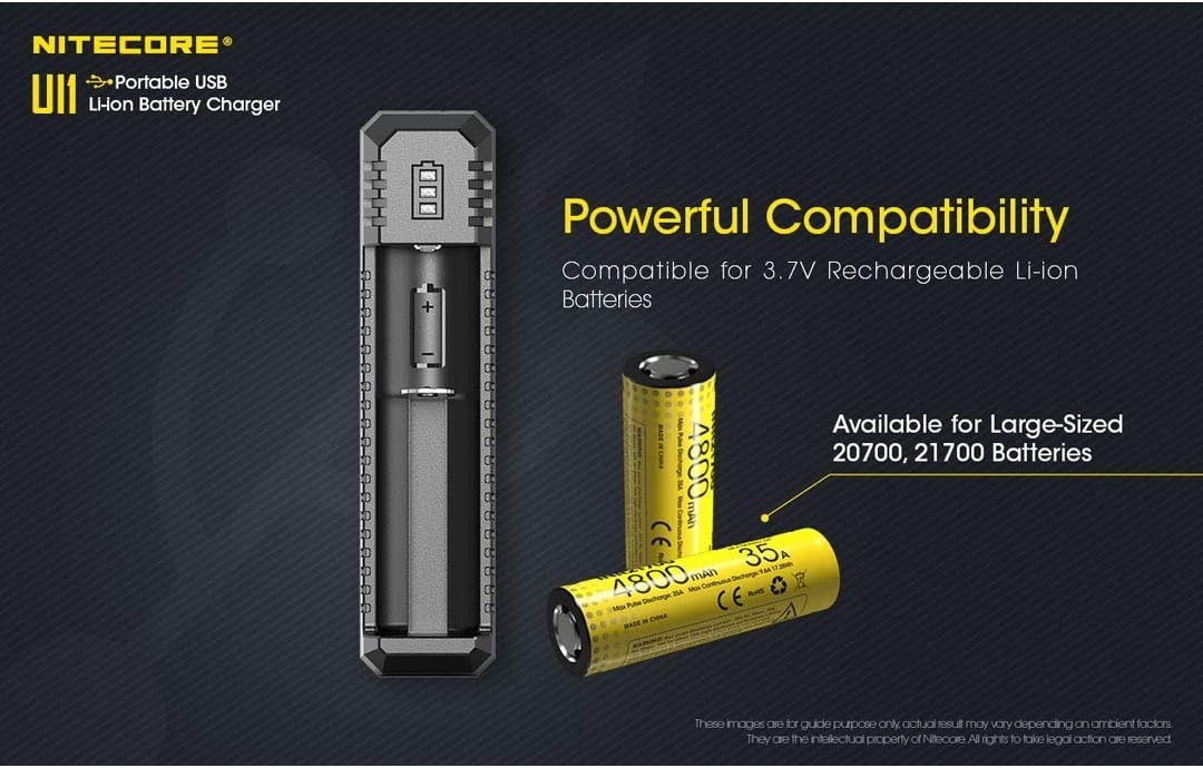 Single-Slot Intelligent Battery Charger for 18650, 21700 & More – USB Compatible