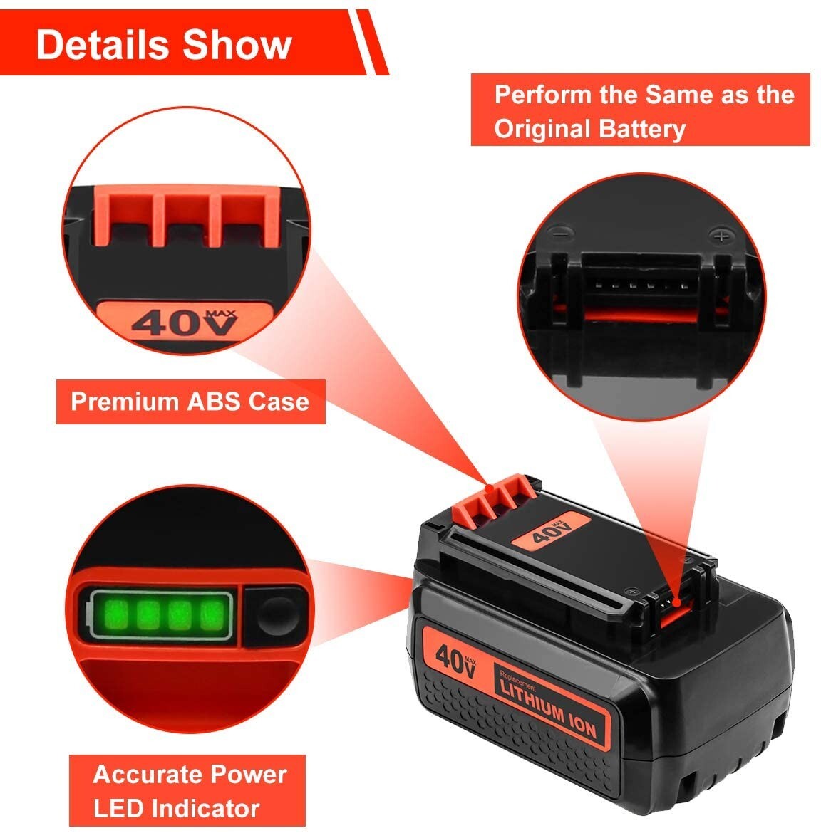 2X 40V MAX Lithium-ion Battery for Black and Decker 40 Volt 4.0Ah LBXR36 LSW36