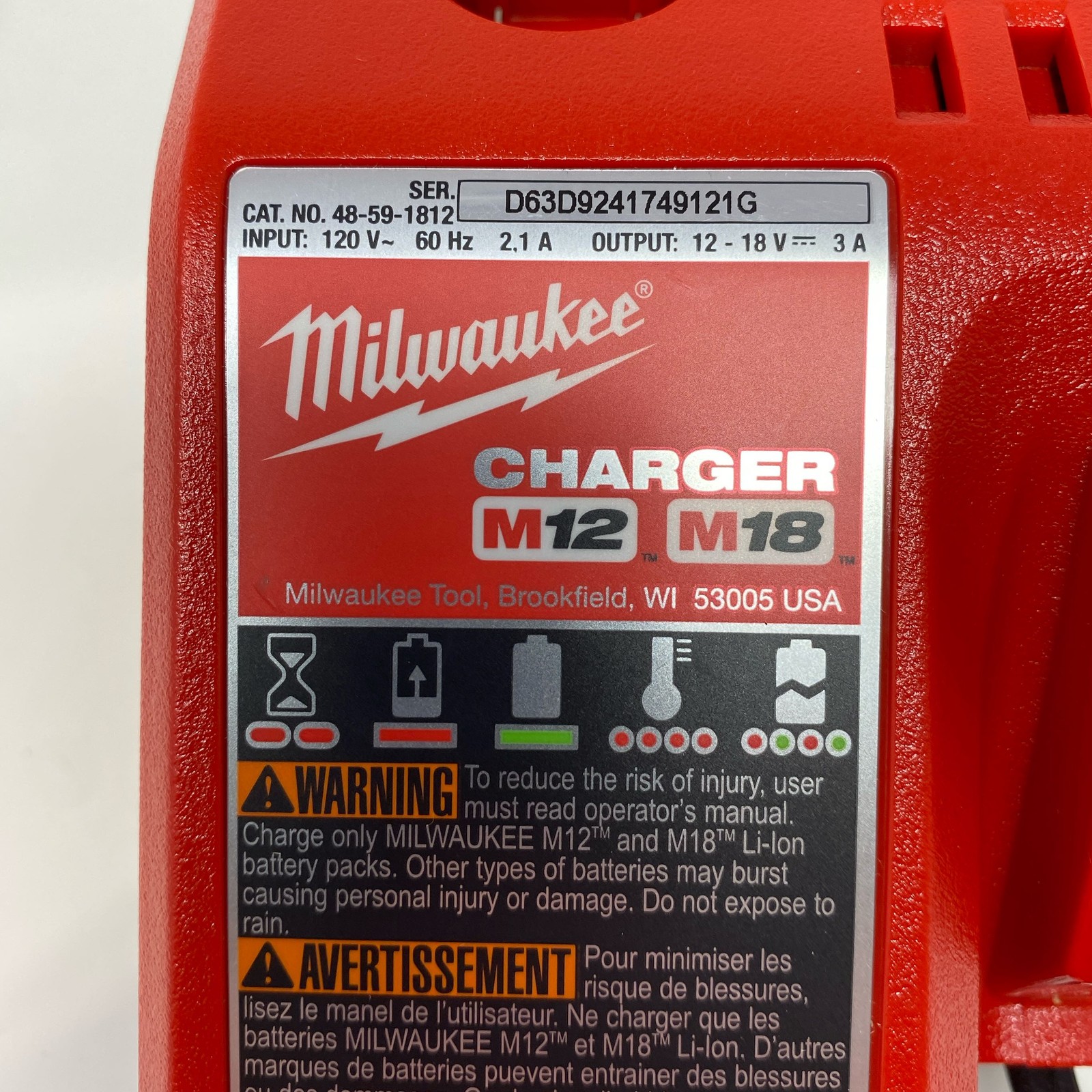 Milwaukee M12/M18 Multi-Voltage Battery Charger 48-59-1812 – Red