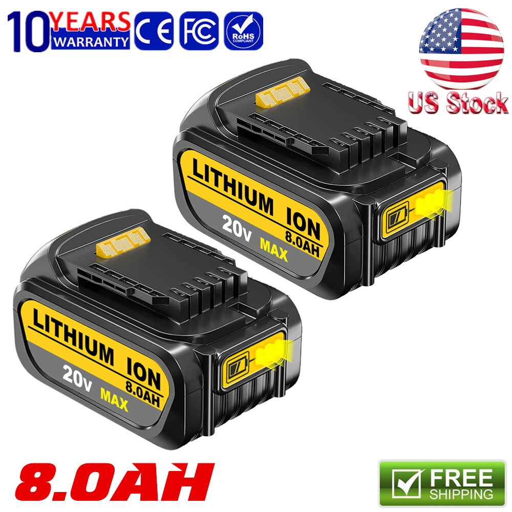 1/2 Pack 8.0AH Battery For DeWalt 20V Max Lithium Ion 20 Volt DCB206-2 DCB205-2