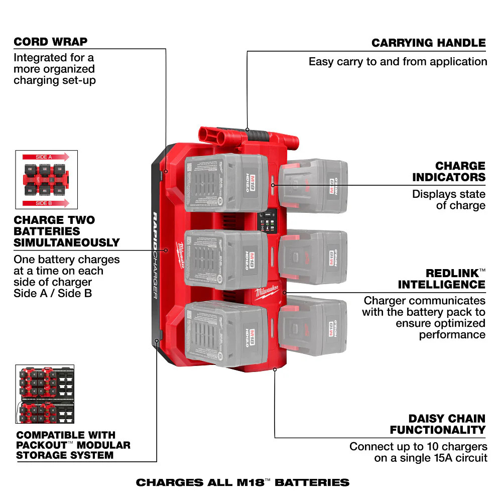 Milwaukee 48-59-1817 M18 18V Six Bay Daisy Chain Rapid Charger