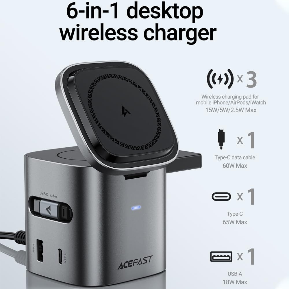 Acefast 6-In-1 80W Foldable Gan Wireless Charging Station For Iphone 17/16/15
