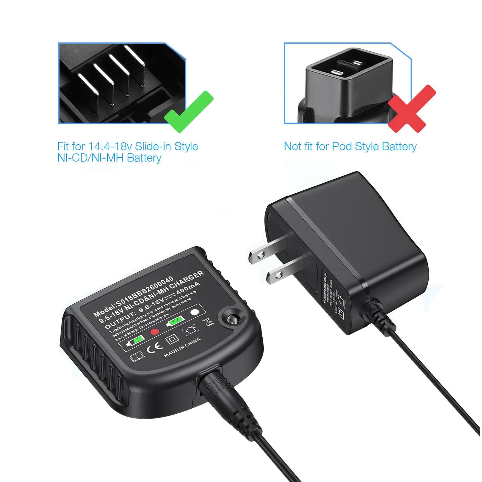 For Black&Decker Battery Charger 9.6-18V for FS120BX FSB18 Safety Protection