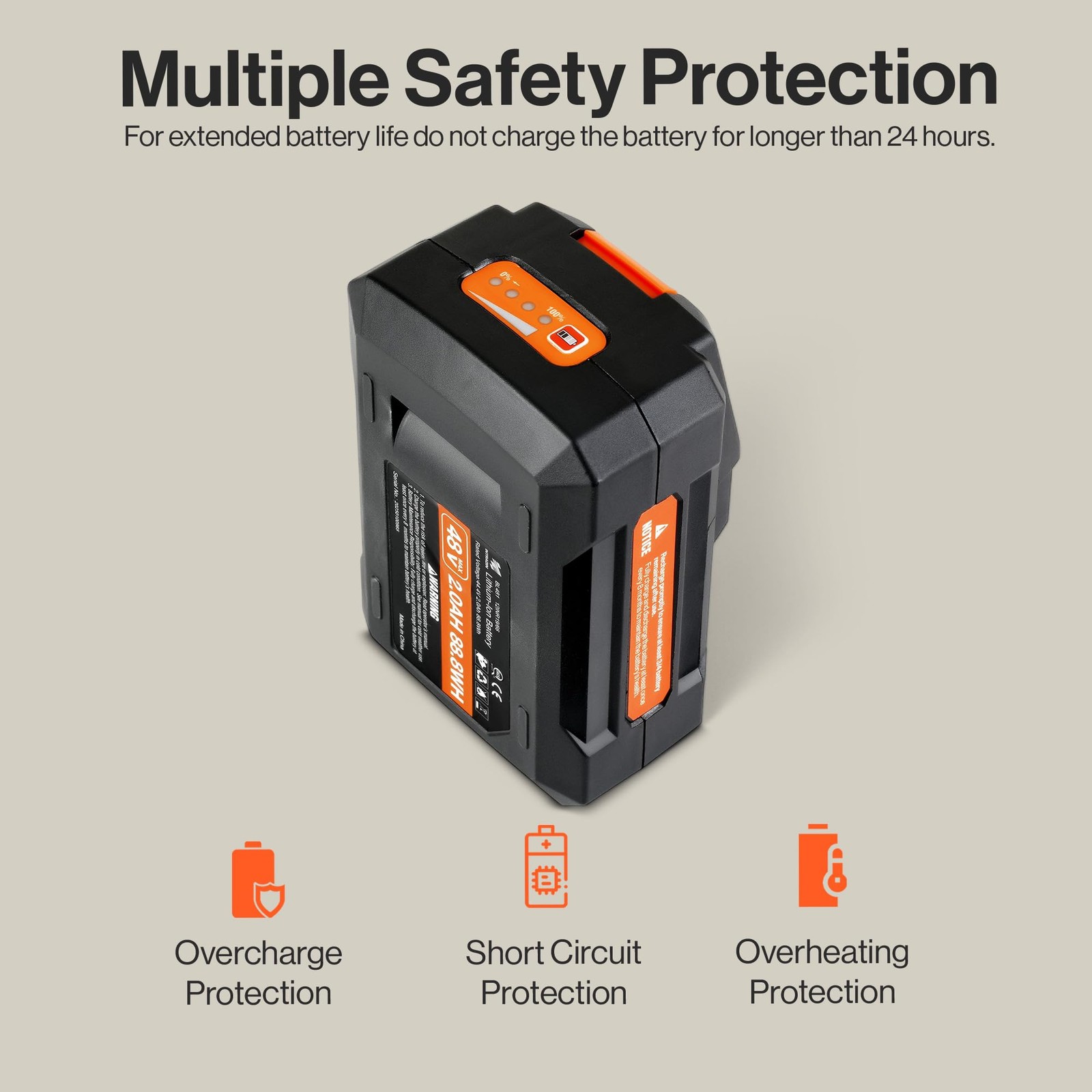 SuperHandy 48V 2Ah Battery – 88.8Wh Lithium-Ion 5 x 3.75 x 2 inches, Black