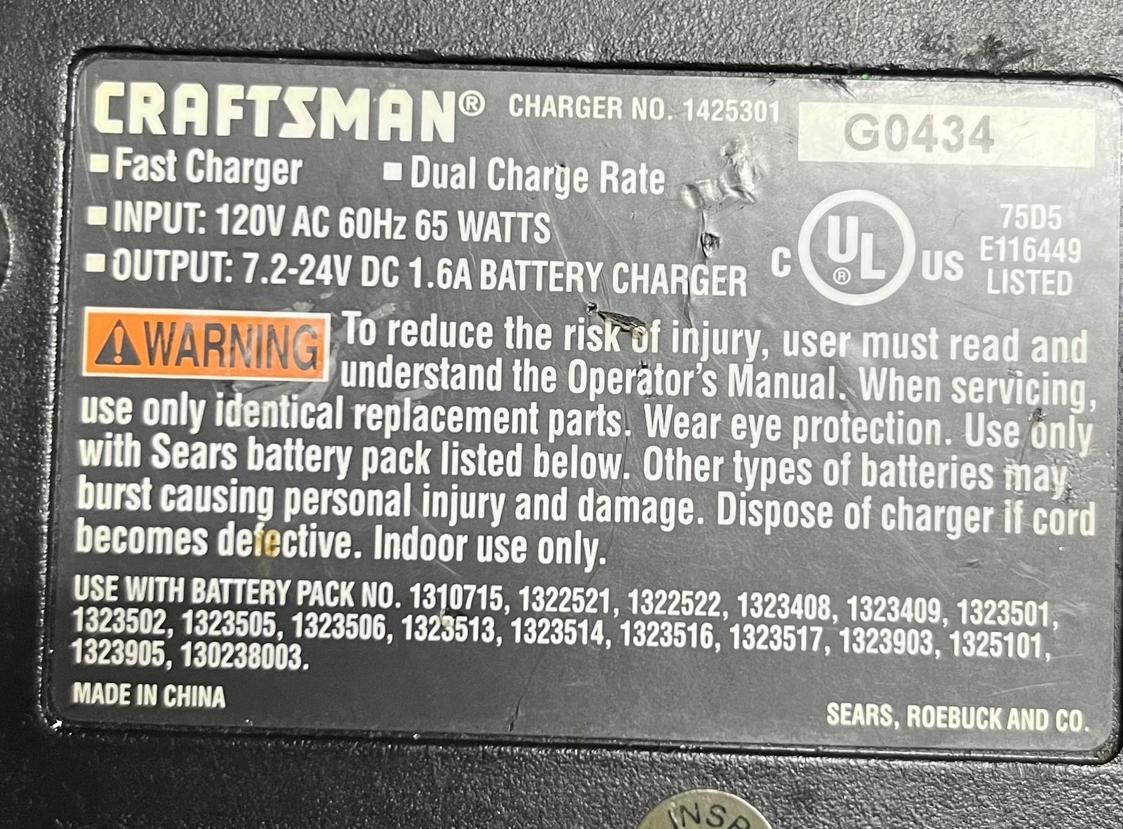 Craftsman 1425301 One Hour Battery Charger 7.2-24V 120V AC Power Tool Black