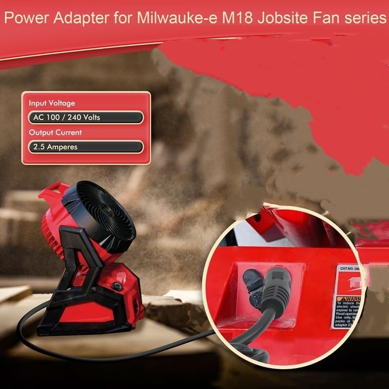 Power Adapter for Milwaukee M18 Fan 18V 6.5 ft Cord Replacement