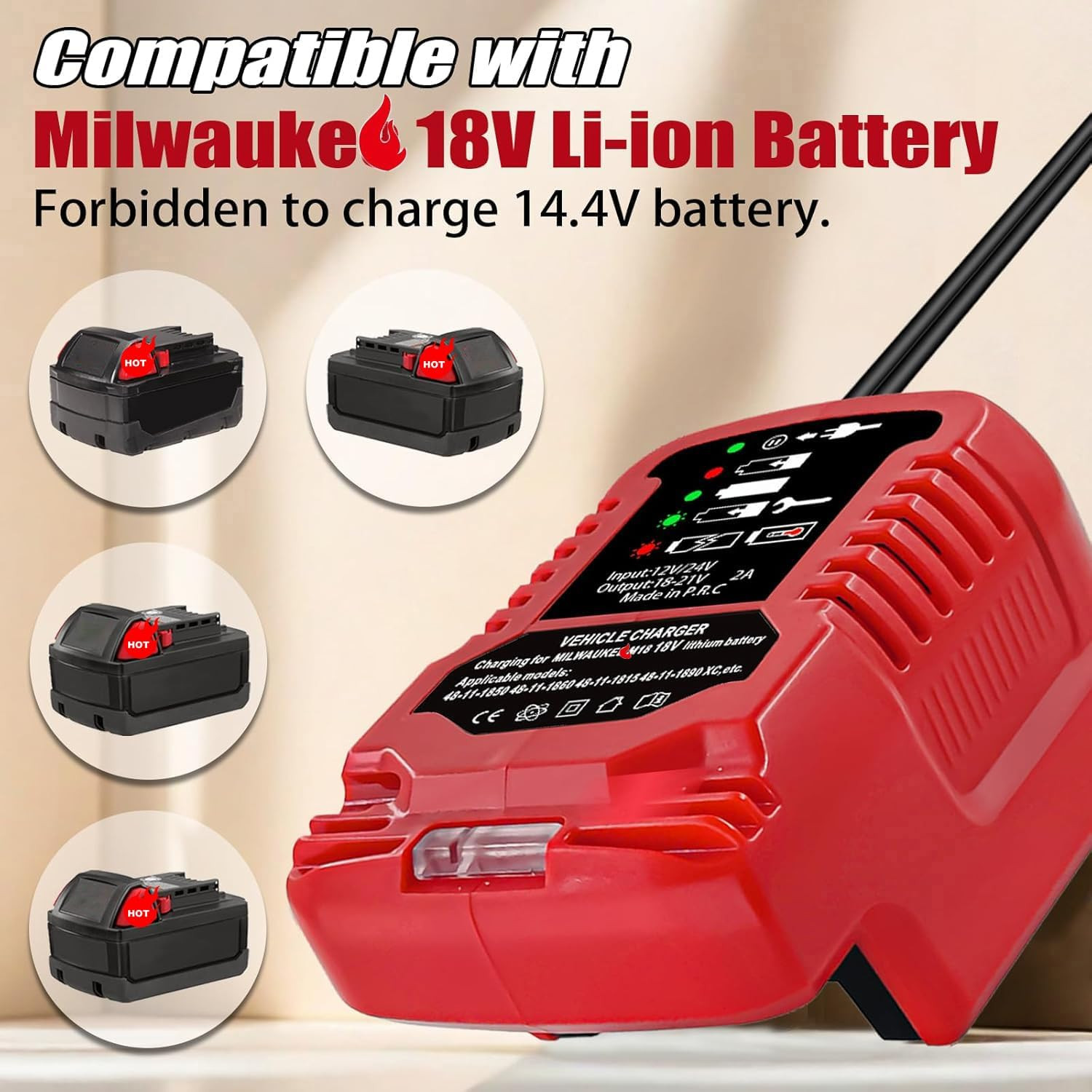 Car Battery Charger Replace for Milwaukee M-18 18V Lithium Ion Battery Charger 4