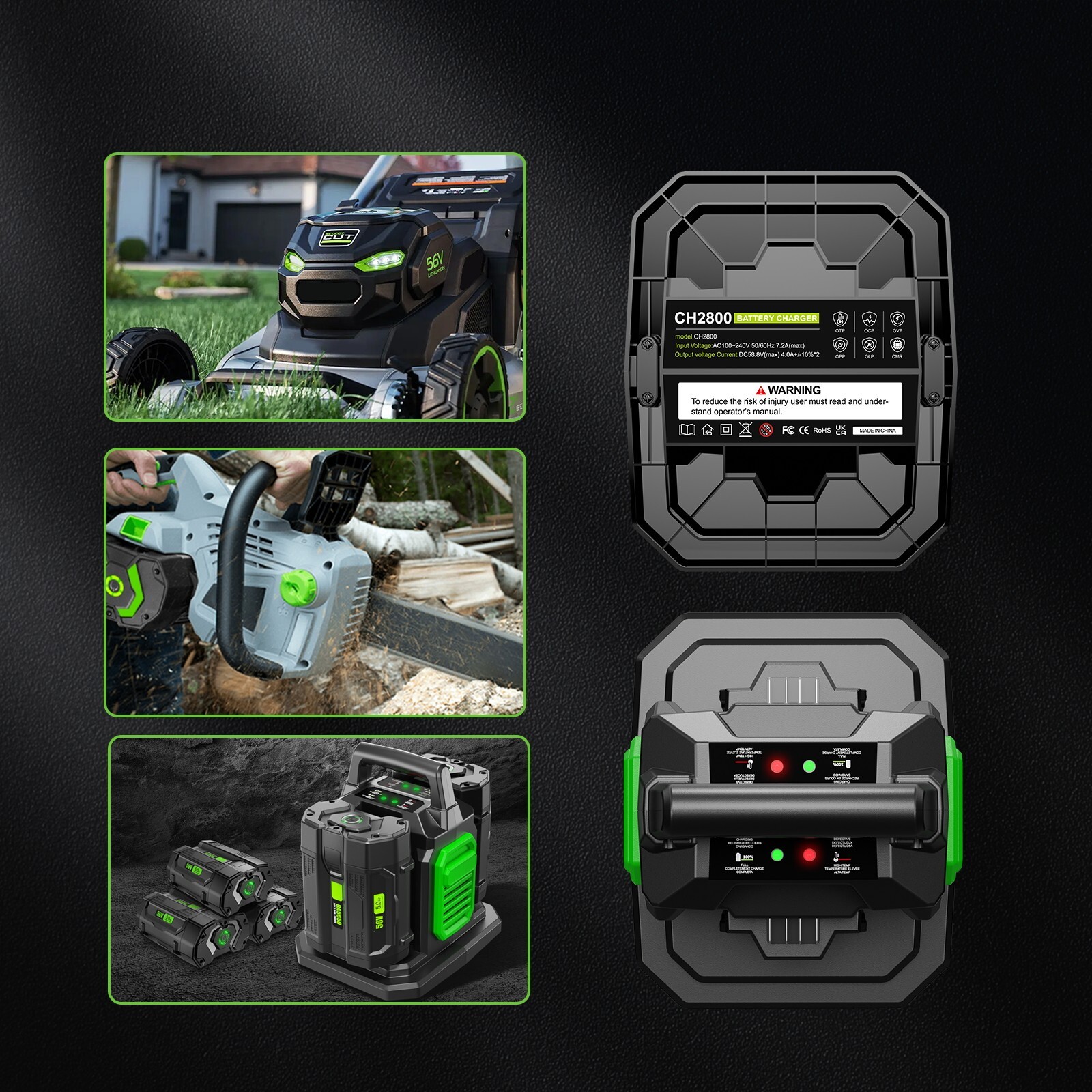 Dual Ports Fast Charger CH2800D For EGO 56V Power+ Cordless Lithium-ion Battery