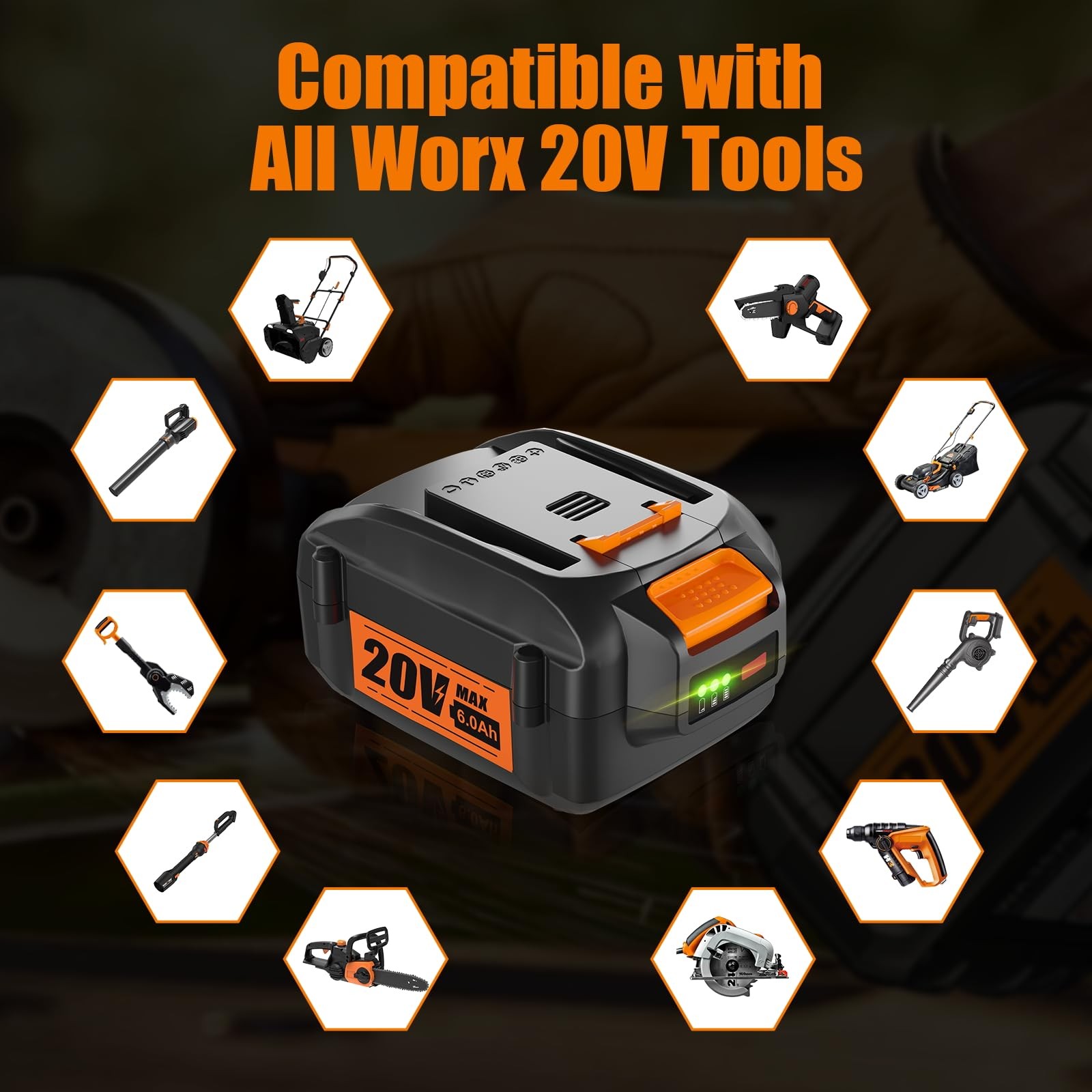 C Dsanke C 2Pack Dsanke Wa3520 20V 6.0Ah Replacement For Worx 20V Battery