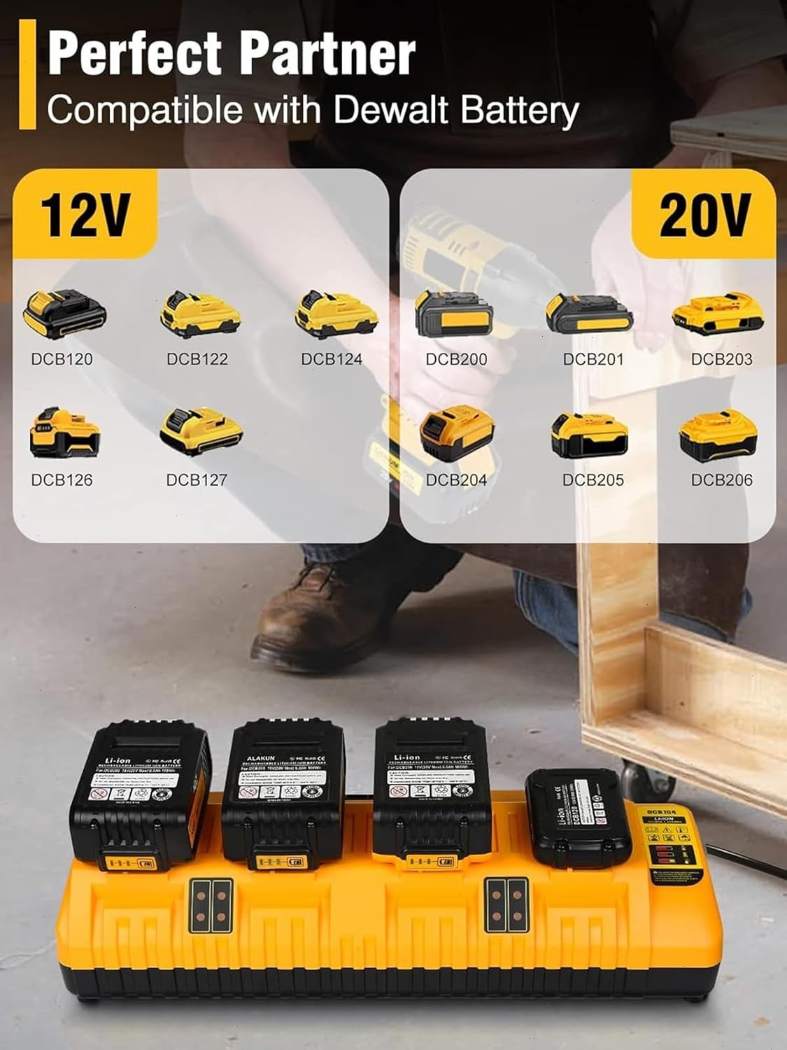 For Genuine DEWALT 4-Port DCB104 Fast Charger 12V/20V Lithium DCB184 XR Battery