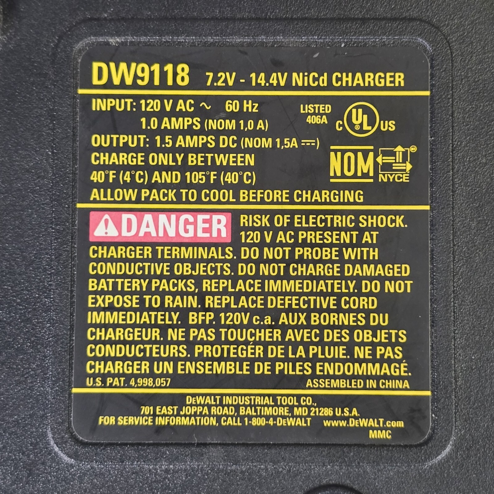 DeWALT Battery Charger DW9118 7.2V – 14.4V 1.5A NiCd Cordless Power Tools Charge