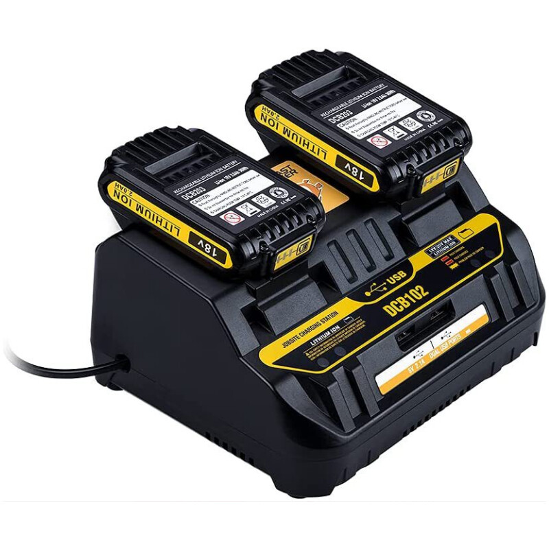 DCB102 Li-ion Battery Charger Fast Charger For Dewalt 14.4V 18V Dual USB Port