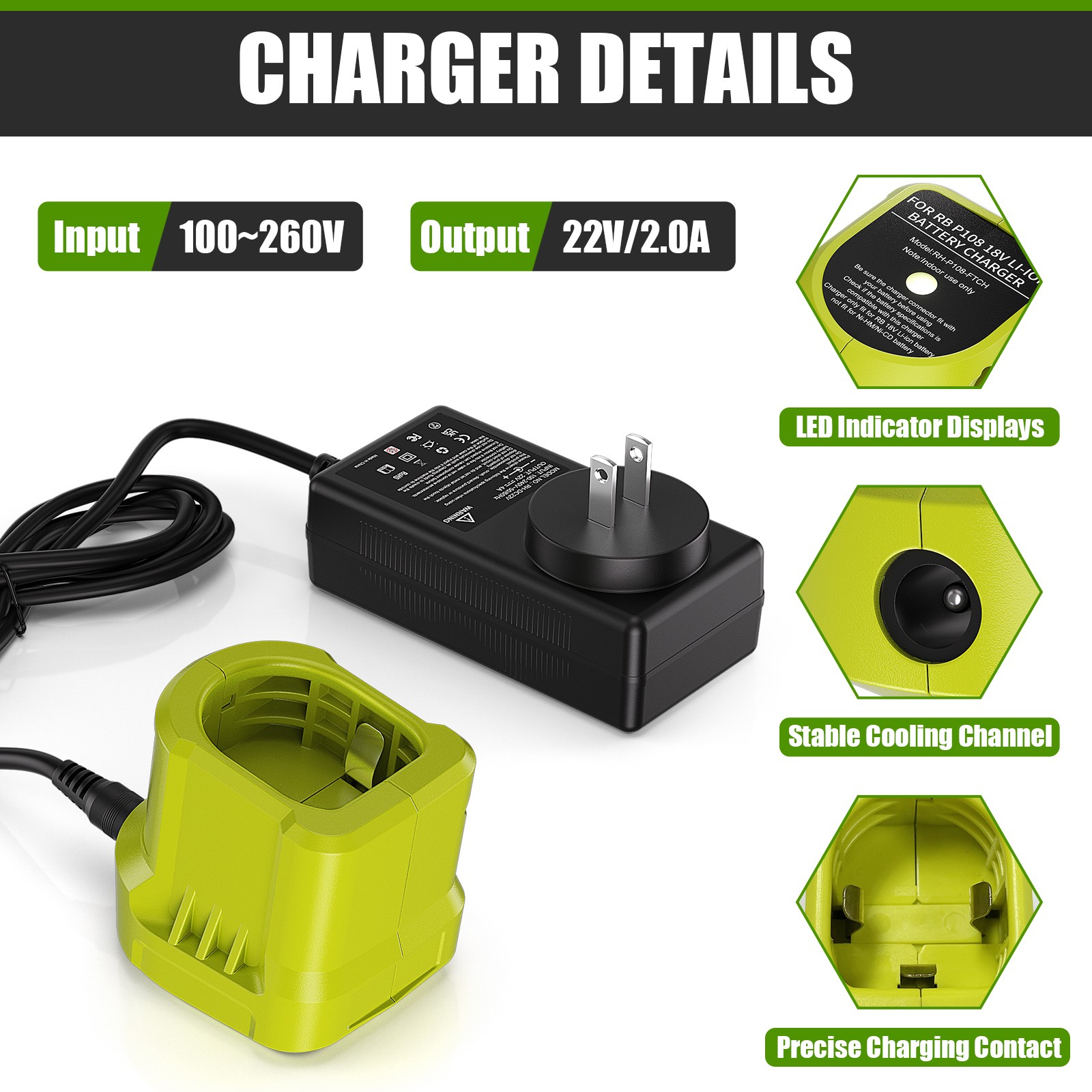 6.0Ah For RYOBI P108 lithium 18V High Capacity Lithium Battery Charger P102 P103