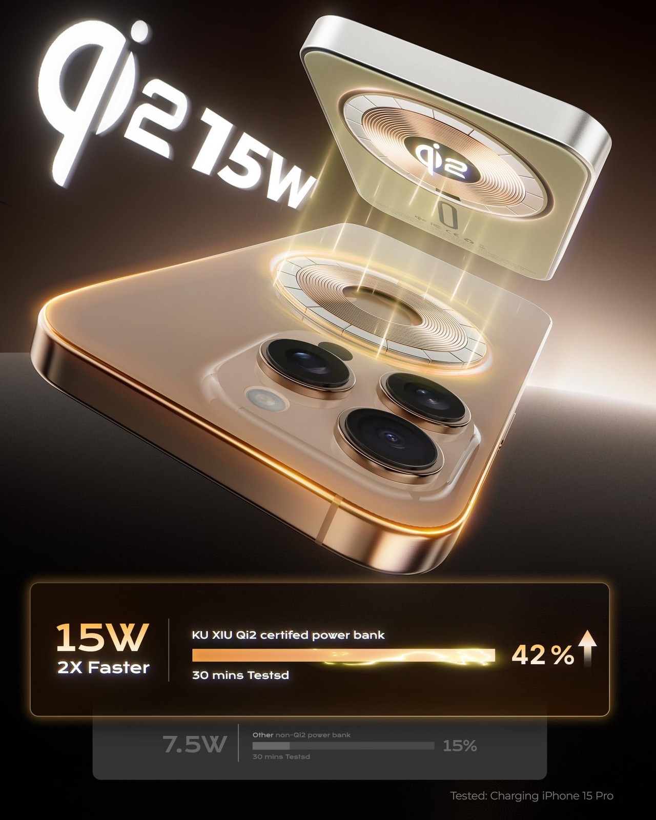 KU XIU 2025 Solid-State Magnetic Portable Charger 5000mAh, Qi2-Certified 15W Wir