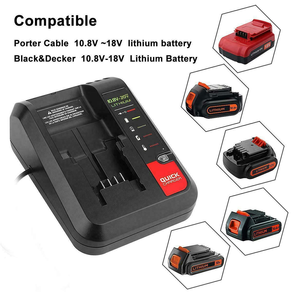 Charger for PORTER CABLE 20V Max Lithium Ion 20 Volt Battery PCC680L PCC685L US
